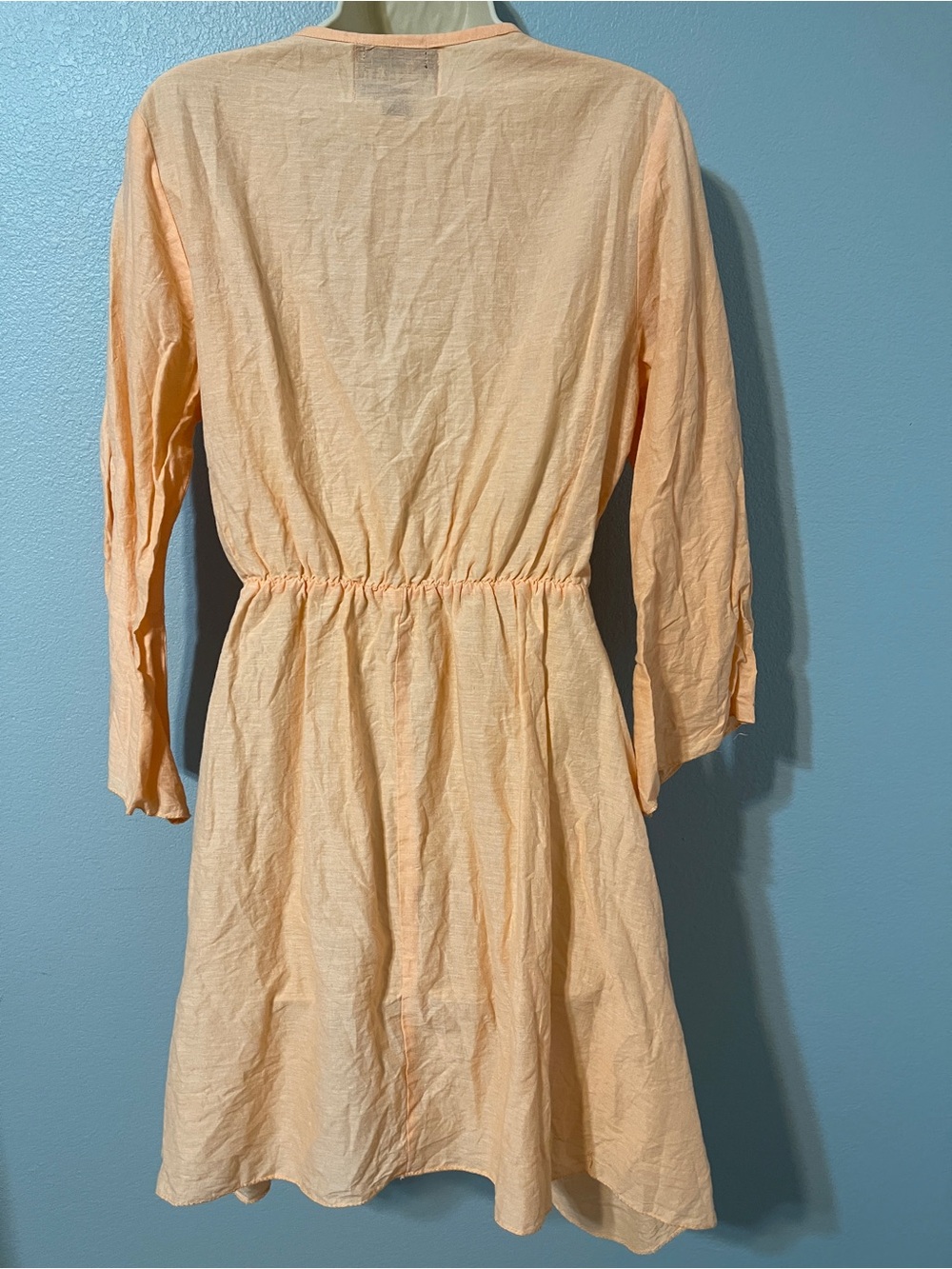 Lucky & Blessed Peach Babydoll Mini Dress Lace Up Eyelet Boho Cottagecore M/L - Picture 2 of 8